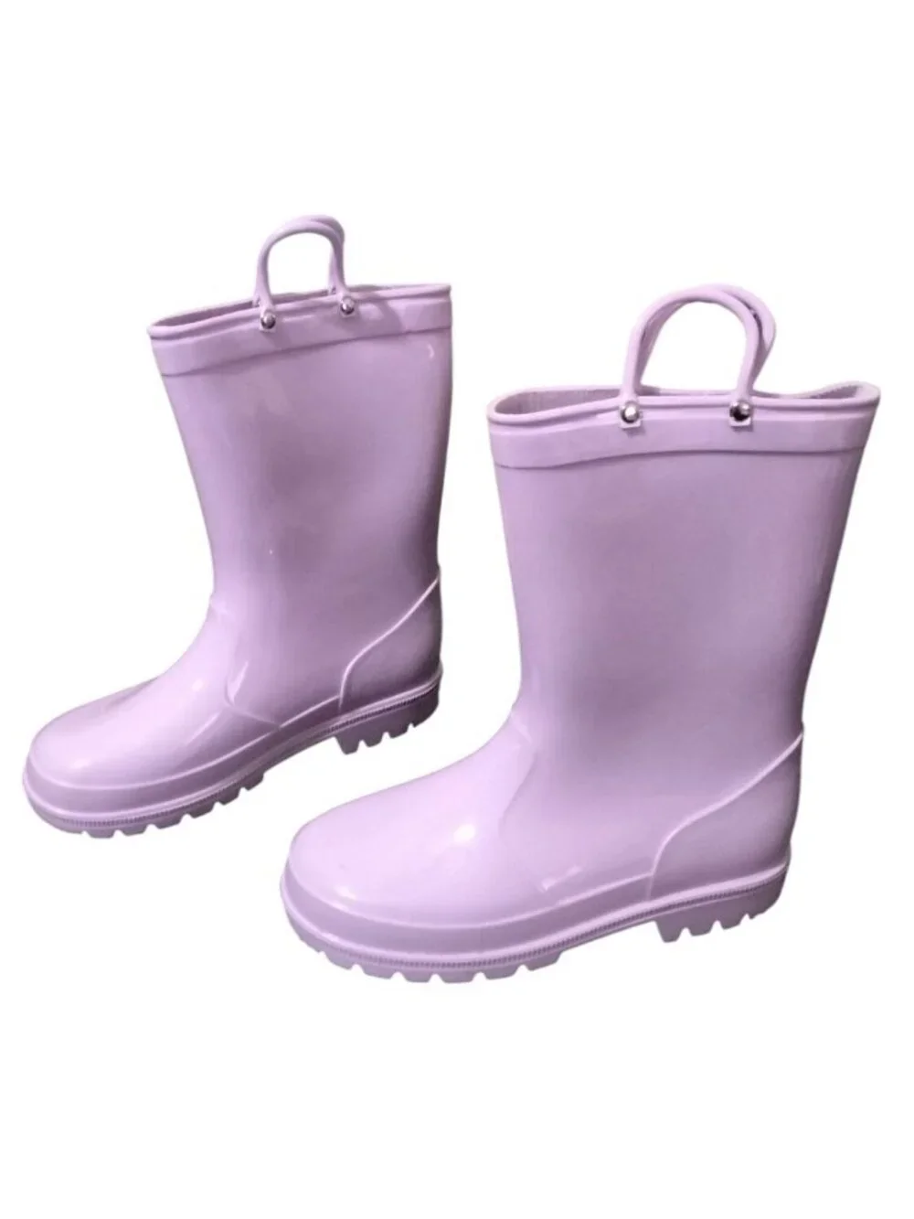 K KomForme Big Kids Size 2 Lavender Rain Boots With Handles & Removable Insole